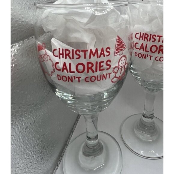Christmas Calories Don't Count Set of 4 Wine Glasses 10oz Santa Holiday Party - Picture 3 of 13